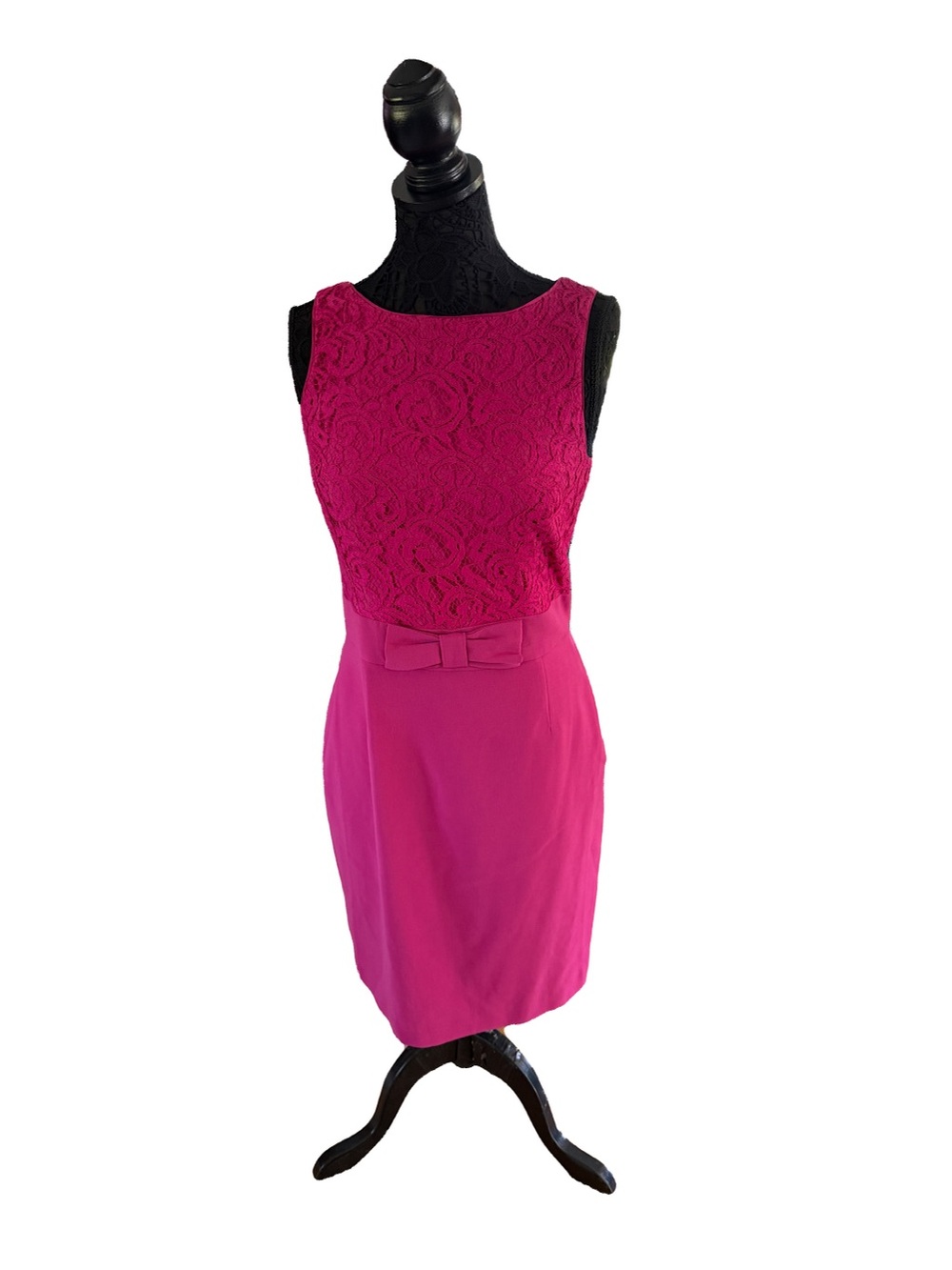 Banana Republic Fuchsia Lace Bodice Midi Dress with Waist Bow